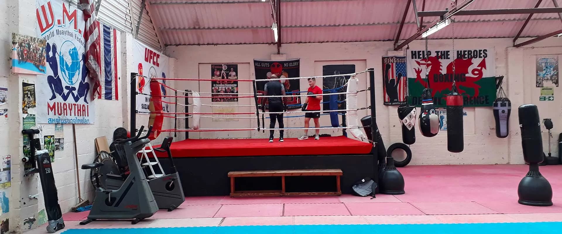 The boxing ring and training floor at UFCC in Cardiff